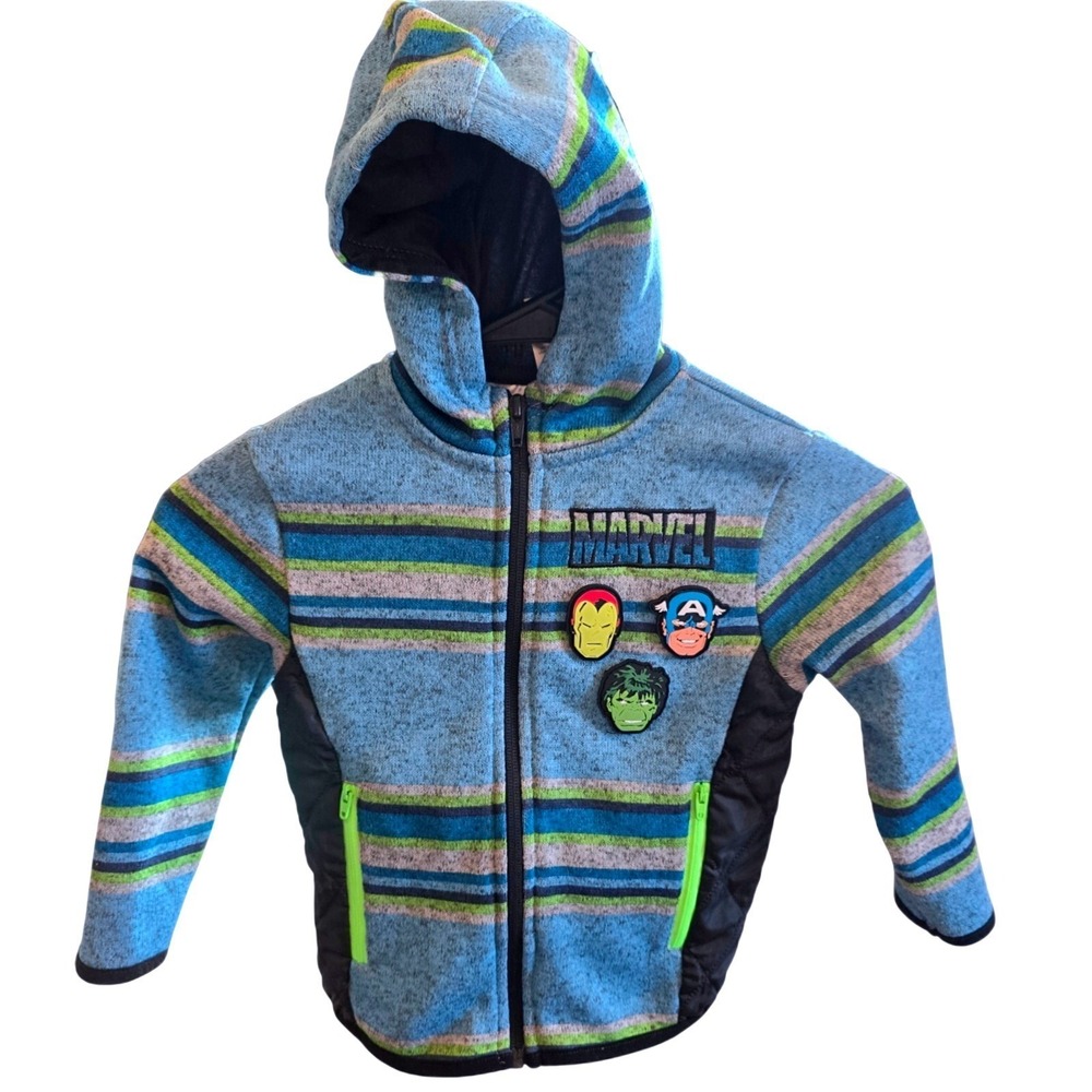 Marvel Avengers 3T Boys Fleece Lined Zip Up Jacket 2023 Iron Man Hulk Cap Stripe
